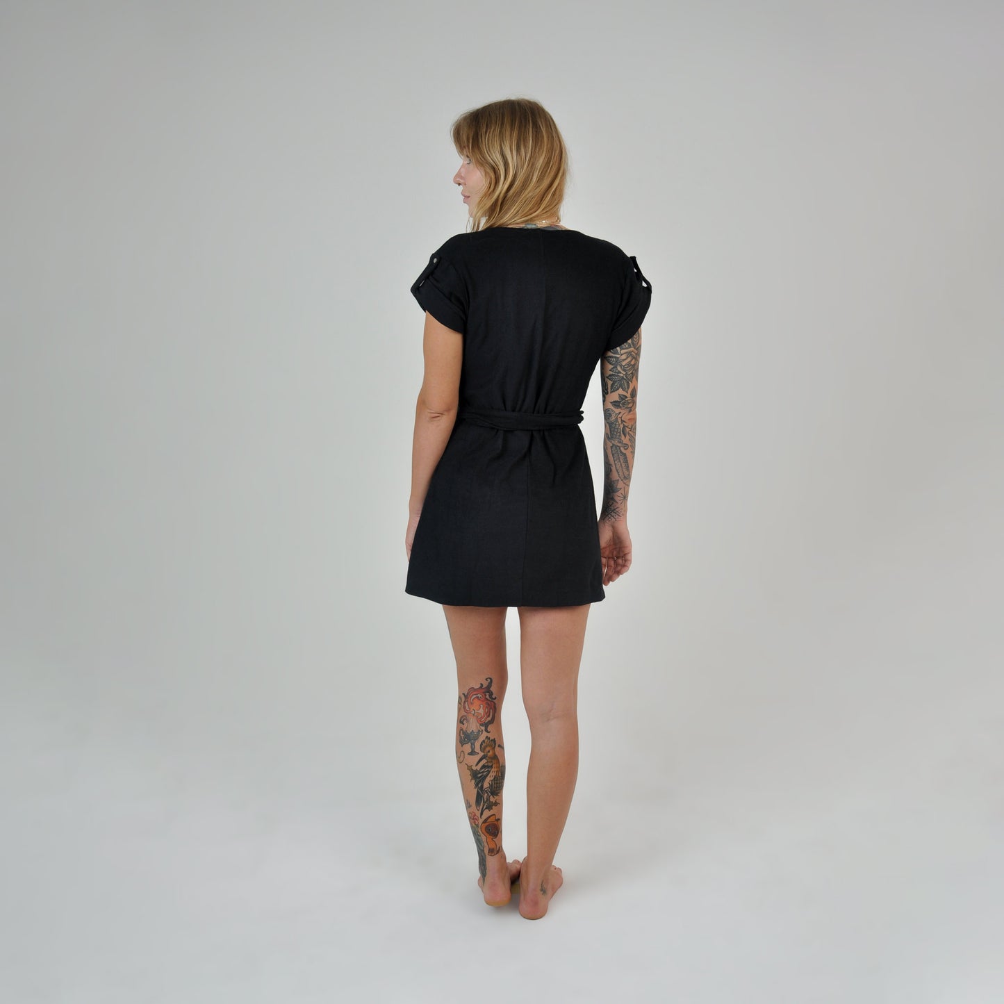 TERRY WRAP DRESS - BLACK