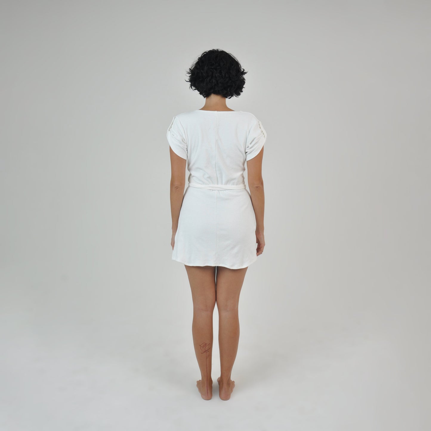 TERRY WRAP DRESS - WHITE
