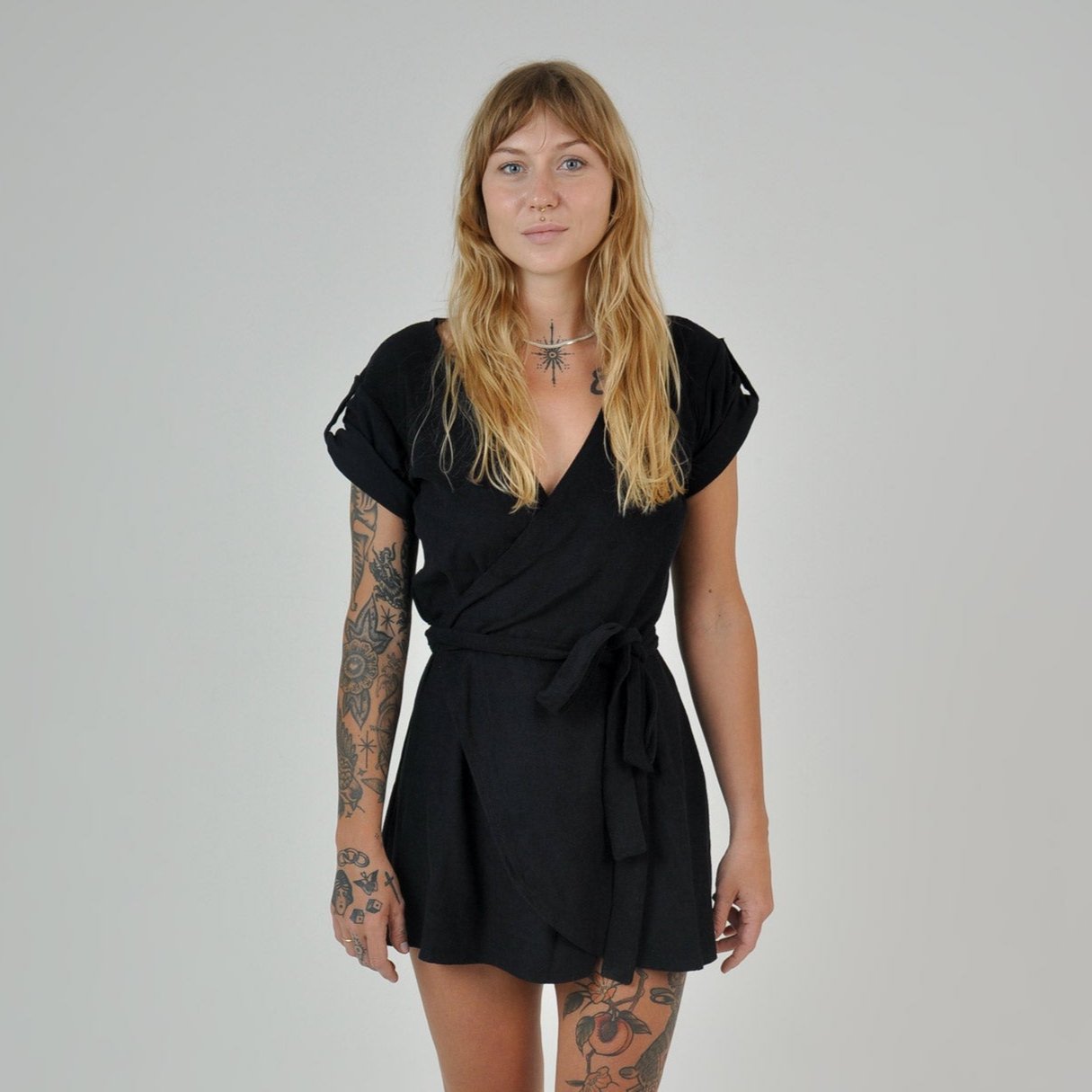TERRY WRAP DRESS - BLACK