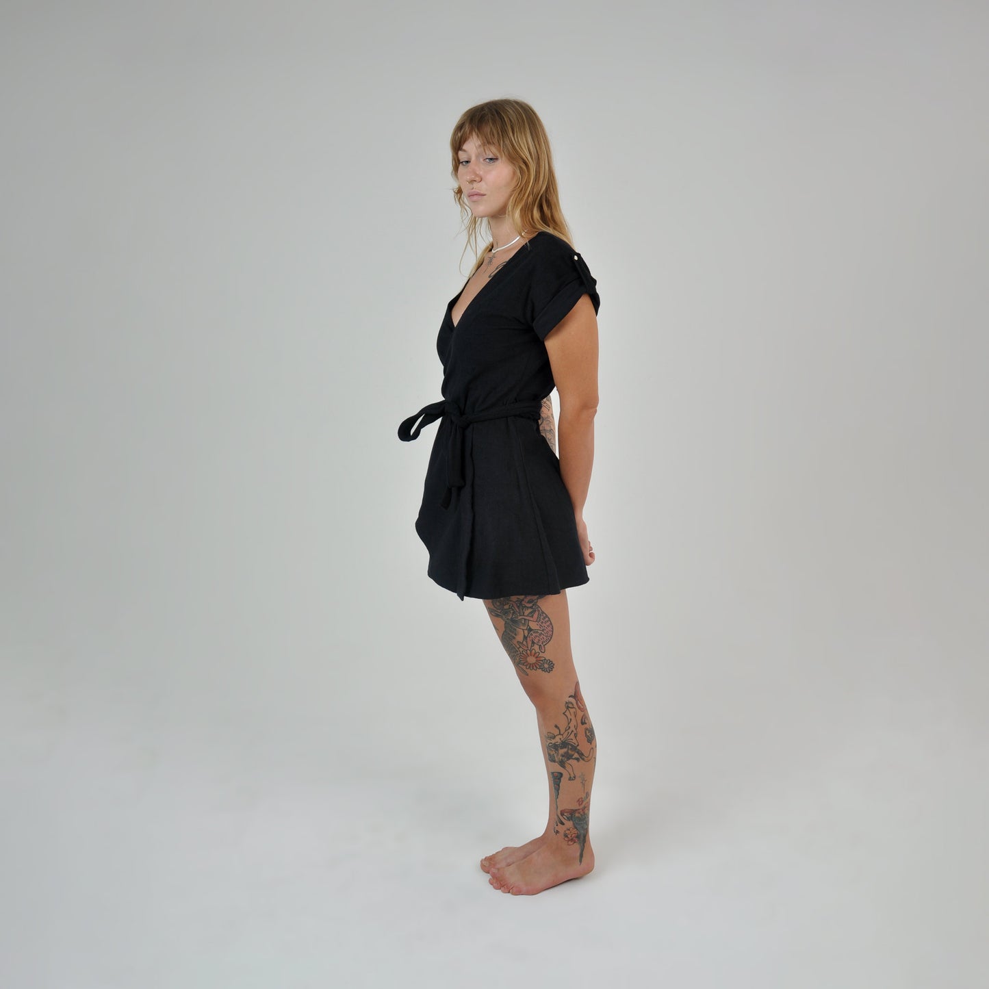 TERRY WRAP DRESS - BLACK