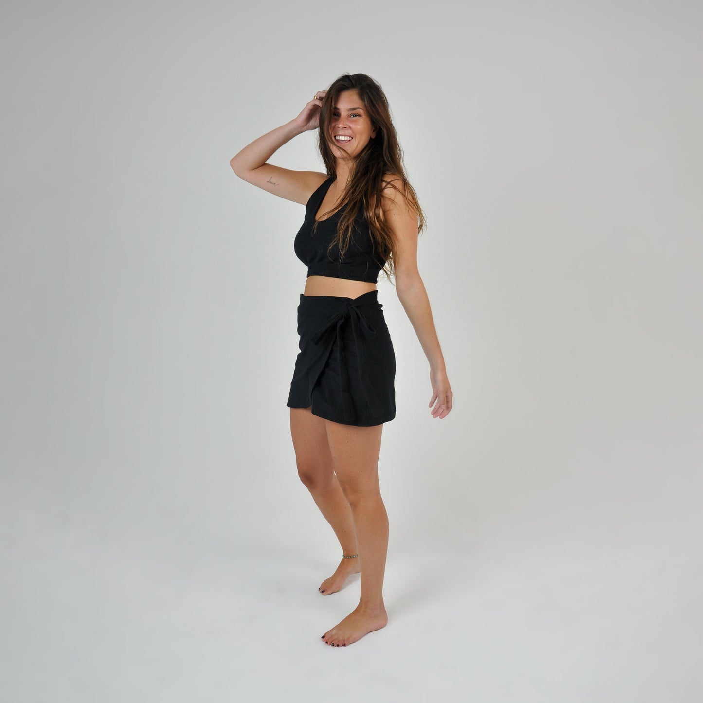 TERRY WRAP SKIRT - BLACK