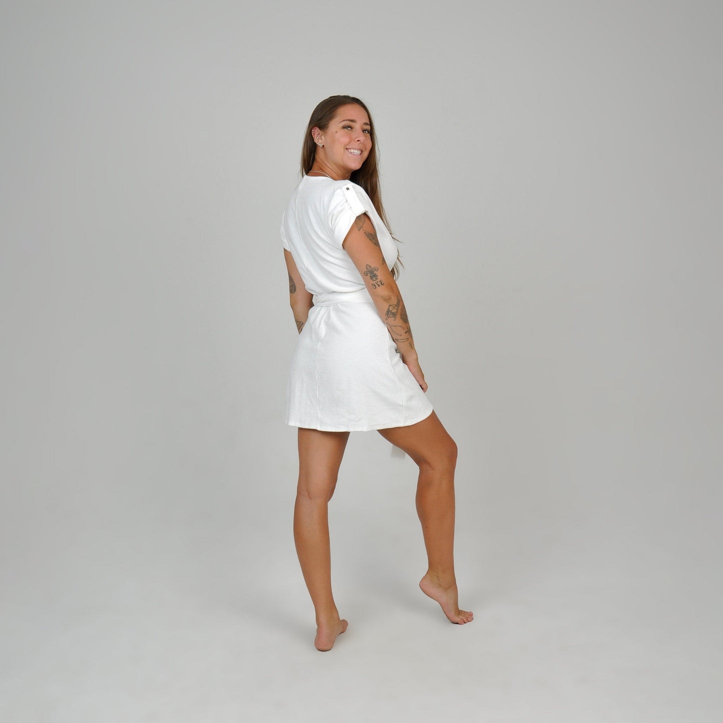 TERRY WRAP DRESS - WHITE