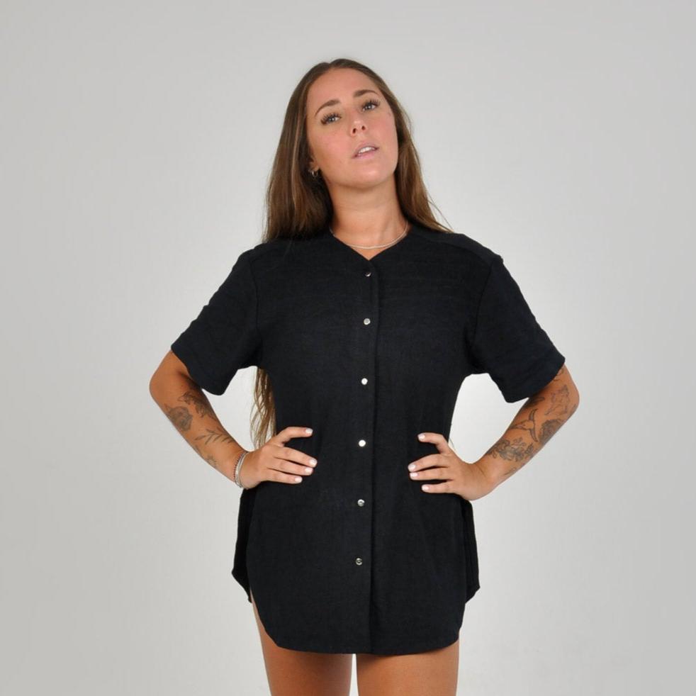 TERRY BASEBALL SHIRT - BLACK
