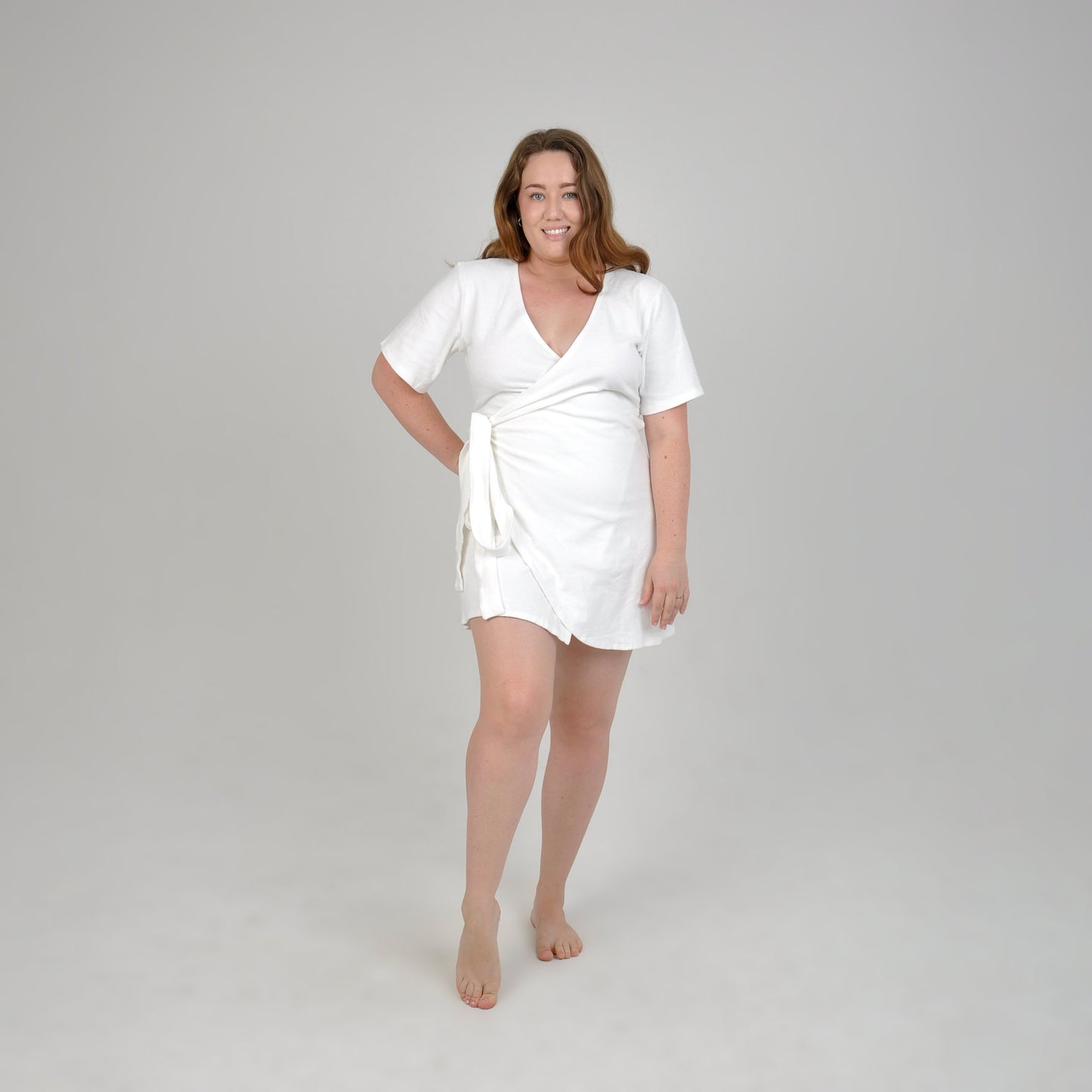 TERRY WRAP DRESS - WHITE