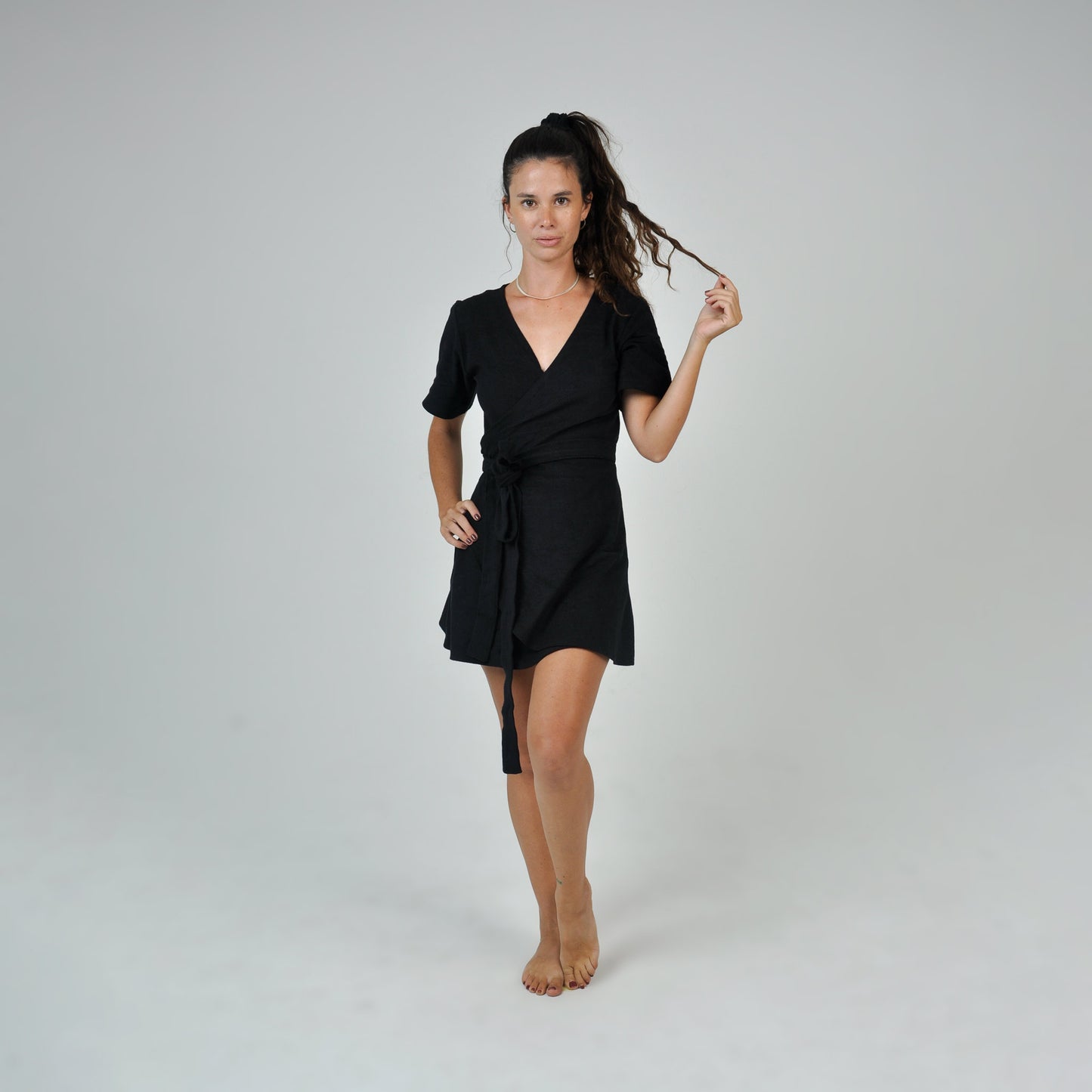 TERRY WRAP DRESS - BLACK