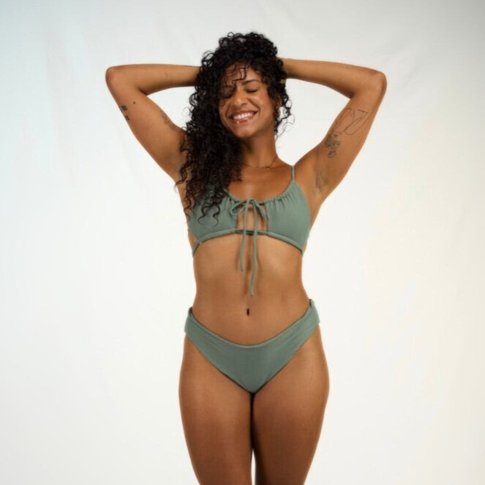 DAISY MULTI-TIE TOP - RIBBED BASIL
